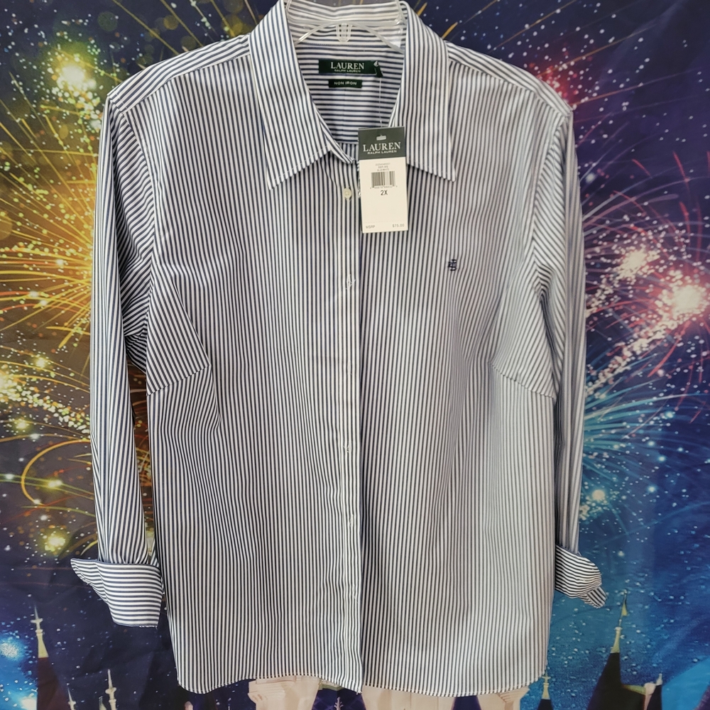 Ralph Lauren Blue and White Vertical Stripe Dress Shirt
